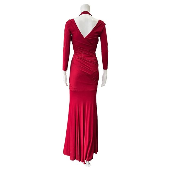 $3495 Donna Karan Dark Red Cherry Bodycon Jersey Maxi Dress size Small - Picture 4 of 11